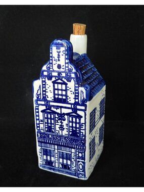 Delft Blauw Hand Painted Blue Porcelain Building decanter w/cork